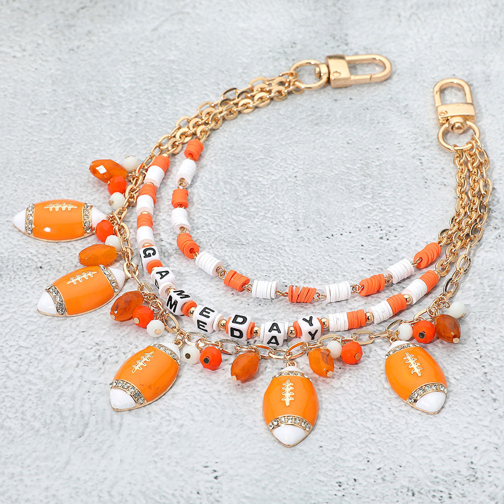 Football Charm Embellished GAME DAY Heishi Beaded Layered Bag Charm
