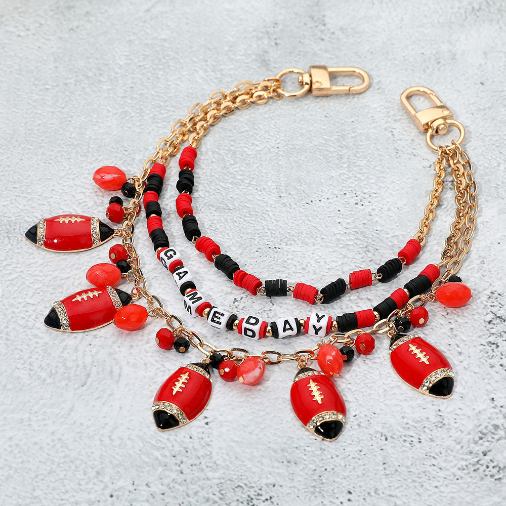Football Charm Embellished GAME DAY Heishi Beaded Layered Bag Charm