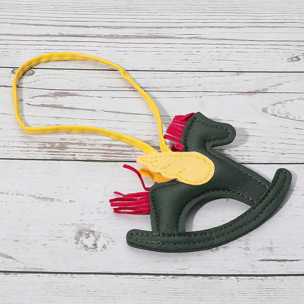Faux Leather Winged Rocking Horse Bag Charm