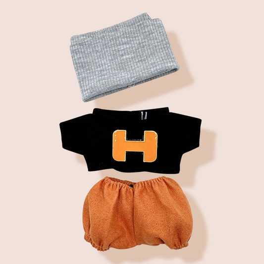 Mini Doll Knit Beanie Letter Print Top Pants Outfit Set