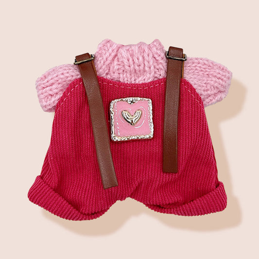 Mini Doll Heart Knit Overall Outfit Set