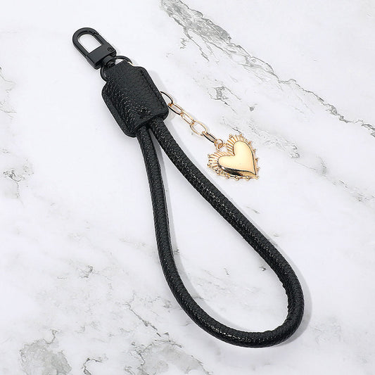 Heart Charm Drop Faux Leather Wristlet Keychain Bag Charm