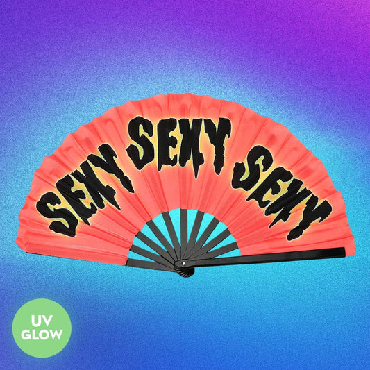 UV Glow Gradient Fluorescent SEXY Message Printed Folding Line Dance Hand Fan
