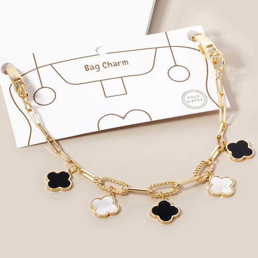 Gold Dipped Quatrefoil Charm Station Paperclip Chain Bag  Charm