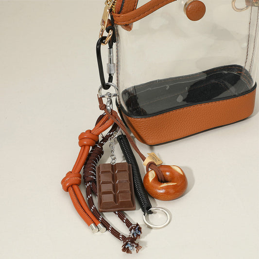 SECRET BOX_Chocolate Pretzel Bread Faux Leather Knot Mixed Charm Bag Accessory