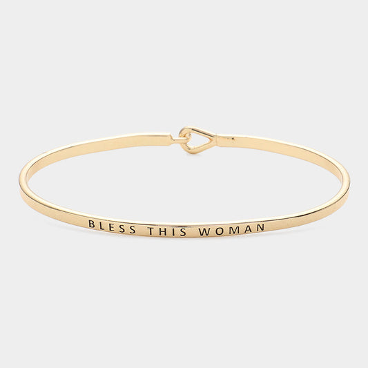 "Bless this woman" Thin Brass Metal Hook Bracelet