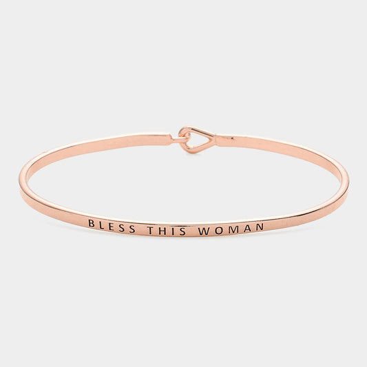 "Bless this woman" Thin Brass Metal Hook Bracelet