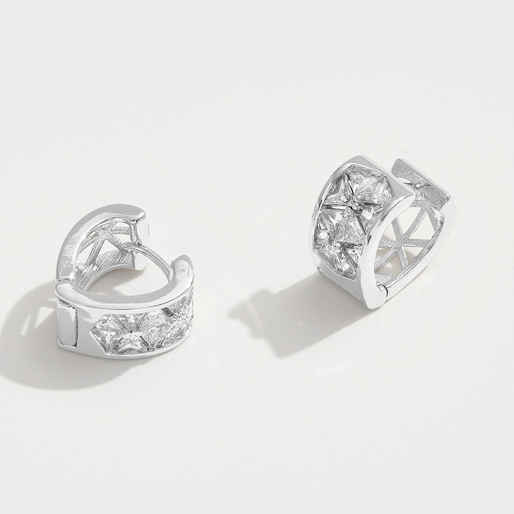 14K Gold Dipped Heart Shape CZ Stone Inlay Mini Huggie Hoop Earrings