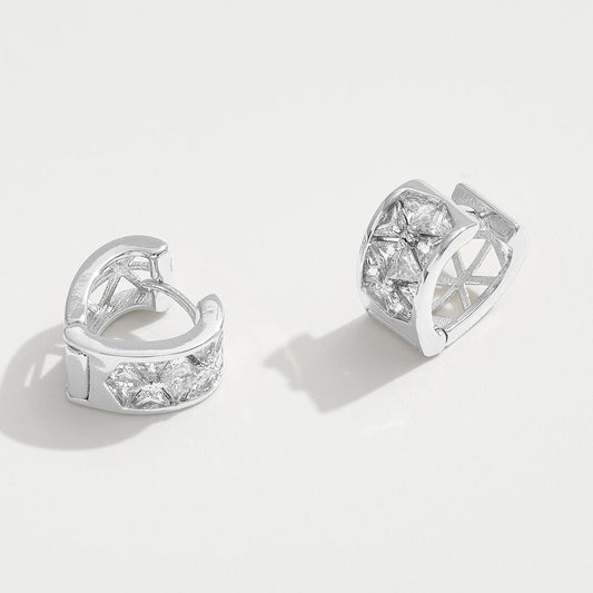 14K Gold Dipped Heart Shape CZ Stone Inlay Mini Huggie Hoop Earrings