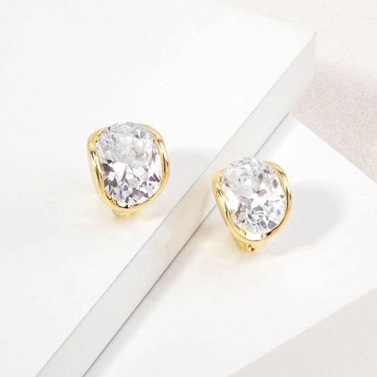 14K Gold Dipped Oval CZ Mini Huggie Hoop Earrings