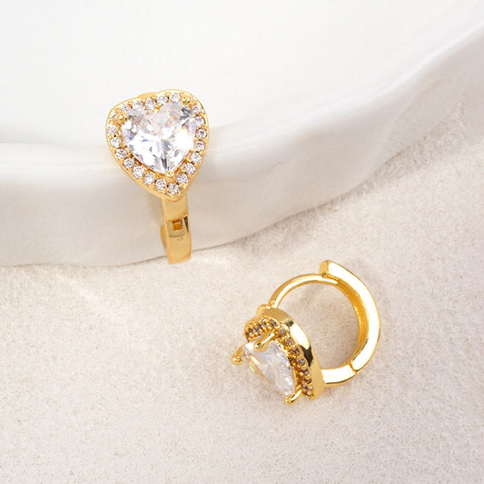 14K Gold Dipped Heart CZ Mini Huggie Hoop Earrings