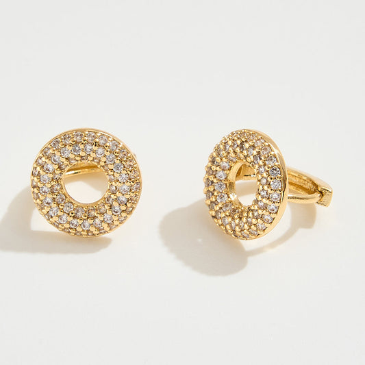 14K Gold Dipped CZ Stone Paved Donut Mini Huggie Hoop Earrings