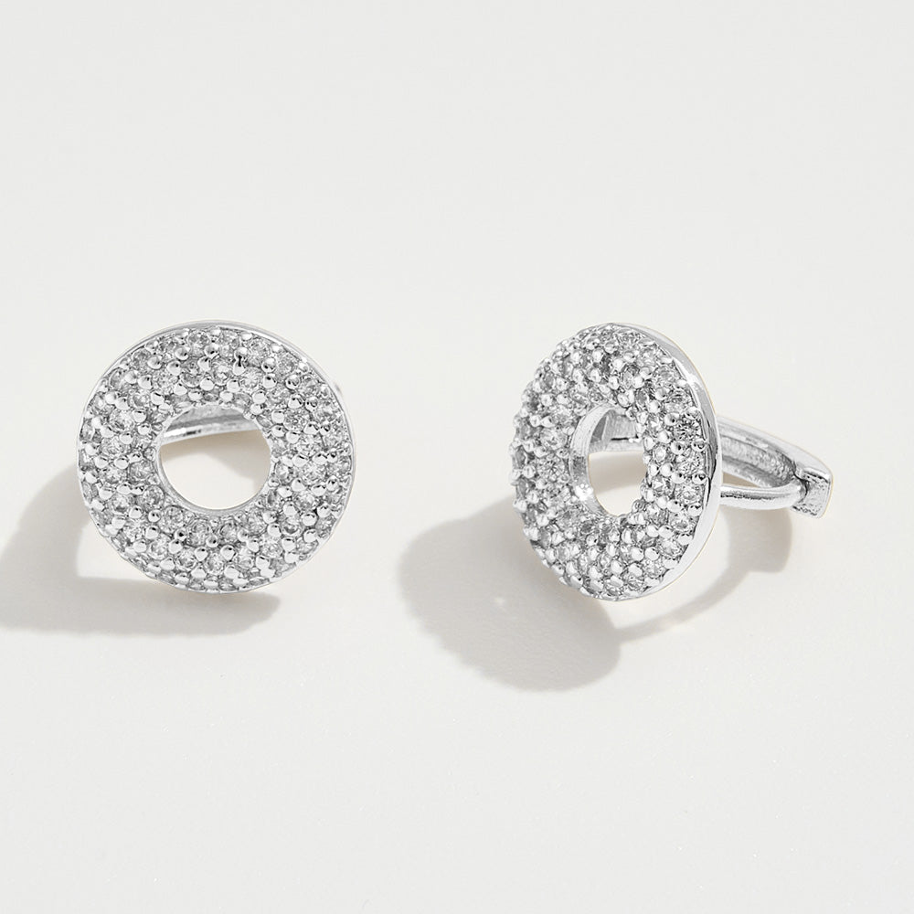 14K Gold Dipped CZ Stone Paved Donut Mini Huggie Hoop Earrings