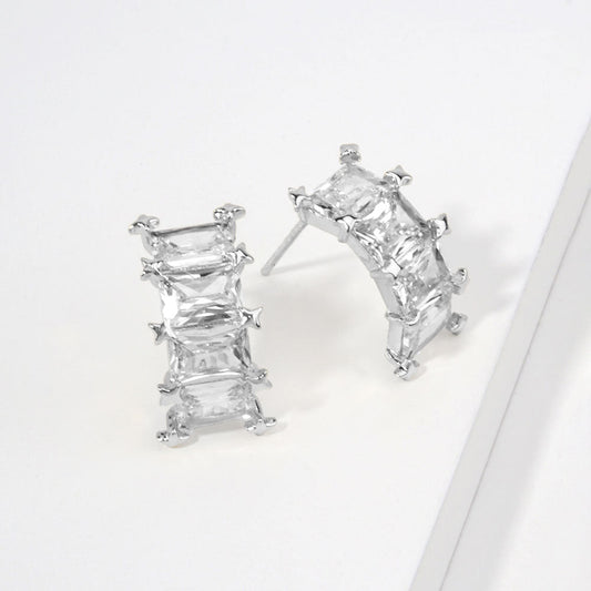 14K Gold Dipped Baguette CZ Climber Stud Earrings