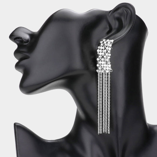_ Bubble Stone Embellished Fringe Dangle Earrings