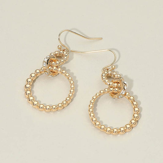Stone Pave Linked Metal Beaded Circle Drop Earrings