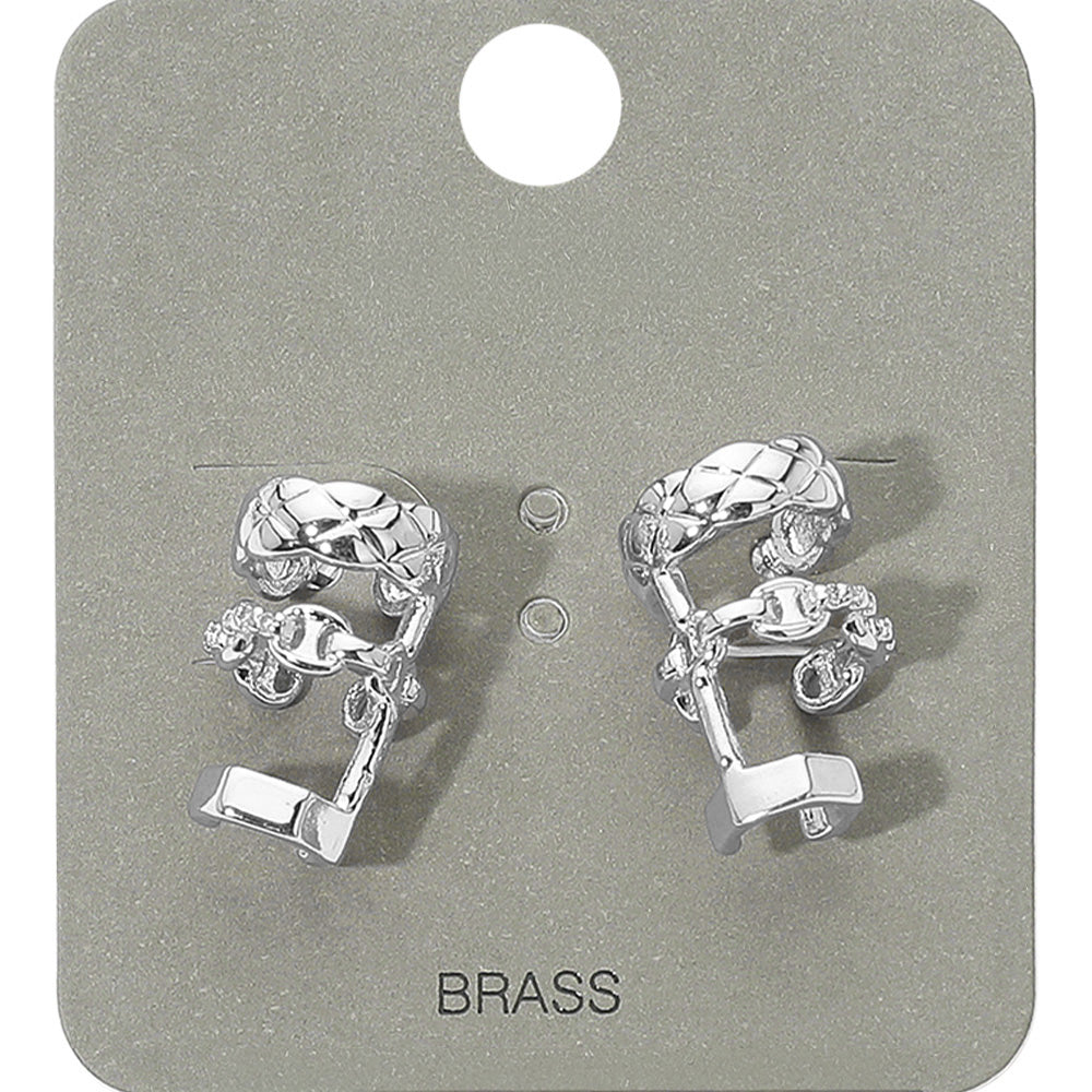 Stone Paved Triple Hoop Cuff Earrings