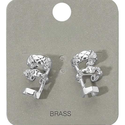 Stone Paved Triple Hoop Cuff Earrings