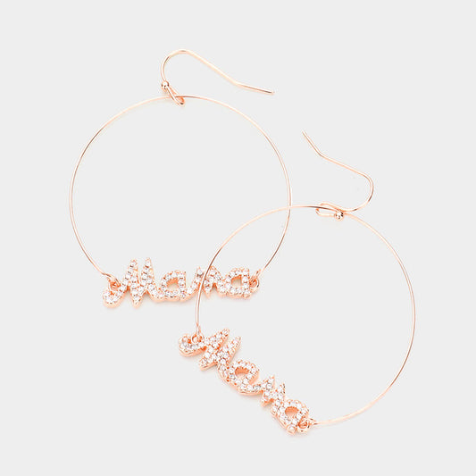 Rhinestone Mama Accented Open Metal Circle Dangle Earrings