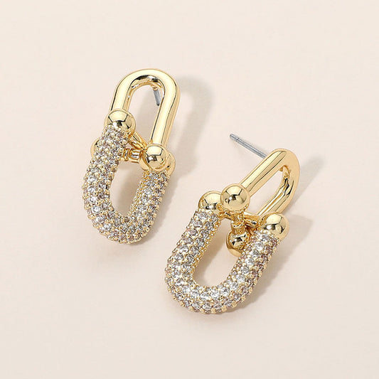 CZ Pave Industrial Link Drop Earrings