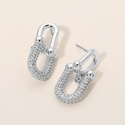 CZ Pave Industrial Link Drop Earrings