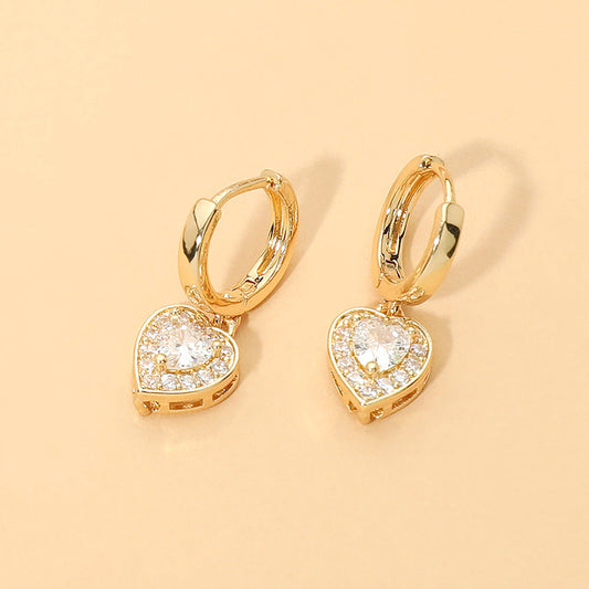 Sparkling Heart Charm Drop Dangle Huggie Hoop Earrings