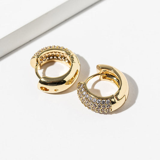 Gold Dipped CZ Stone Paved Mini Huggie Hoop Earrings