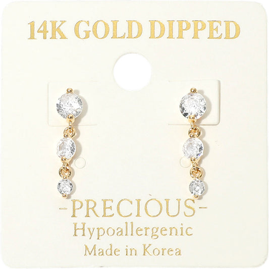14K Gold Dipped Hypoallergenic Graduated Stone Link Drop Earrings