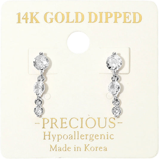 14K Gold Dipped Hypoallergenic Graduated Stone Link Drop Earrings