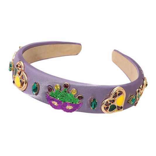 Mardi Gras Mask Heart Gem Charm Embellished Headband