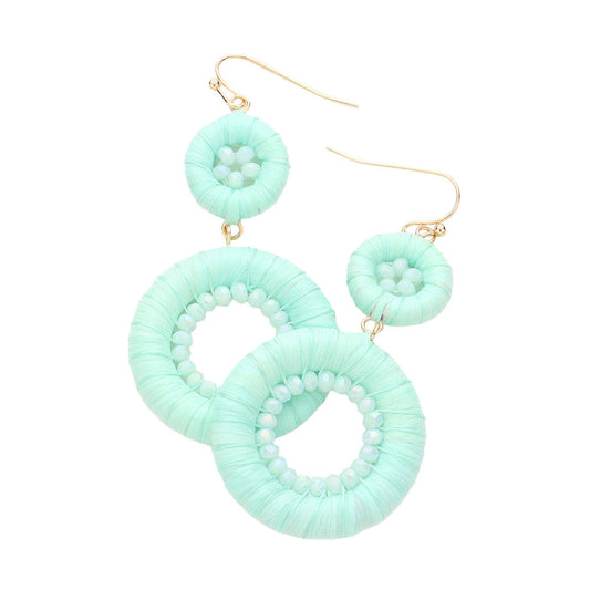 Raffia Wrapped Faceted Bead Embellished Dangle Earrings