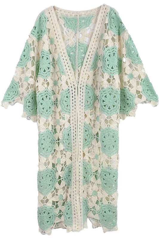 Flower Tow Tone Crochet Cardigan