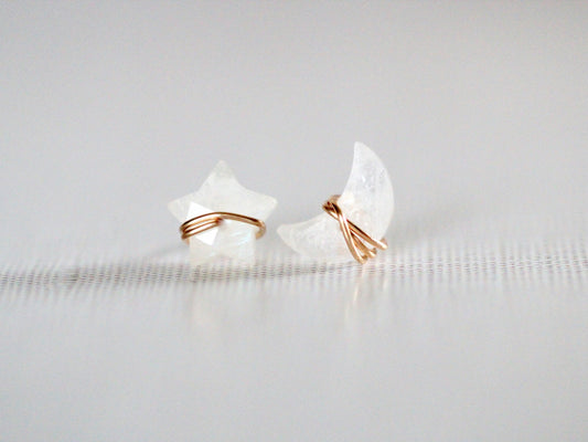 Moonbeam & Stardust Studs - Moonstone
