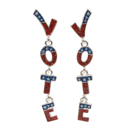 Enamel Glittered VOTE Message Link Dropdown Earrings