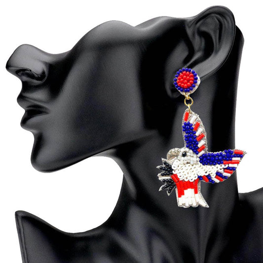 Felt Back Sequin Beaded Eagle Link Dangle Earrings