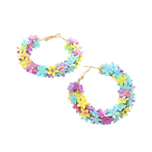 Flower Cluster Hoop Earrings