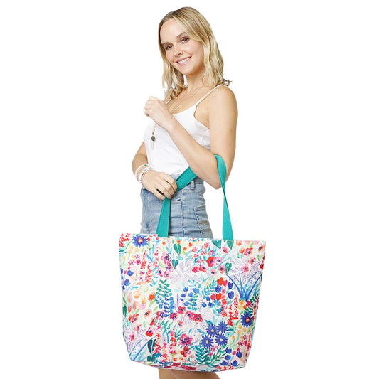 Flower Patterned Beach Tote Bag