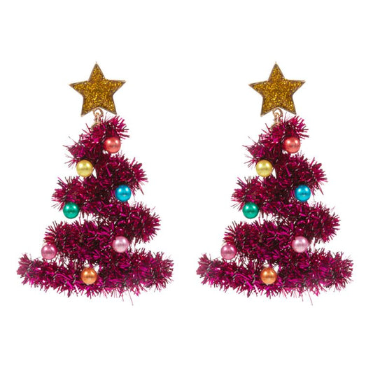 Tinsel Christmas Tree Earrings