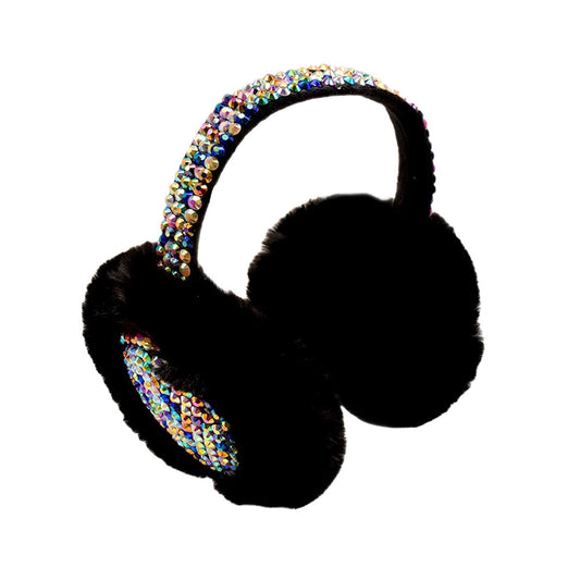 Studded Fluffy Plush Fur Foldable Earmuff