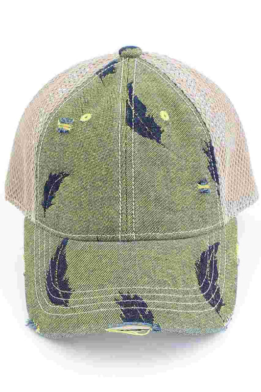 C.C LEAF MOTIF JACQUARD DENIM BASEBALL PONYCAP