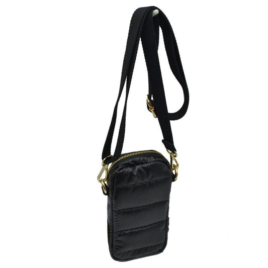 Compact Puffer Crossbody Bag Mini Vertical Shoulder Bag with Adjustable Strap