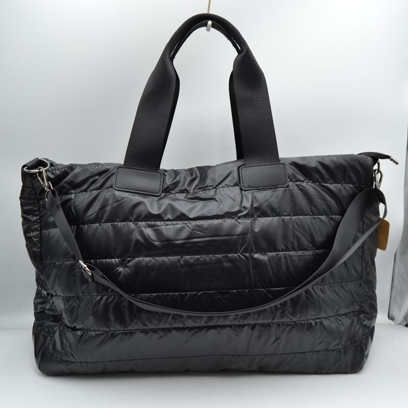 Horizontal Puffer Quilted Weekender Travel Duffel Bag with Shoulder Strap