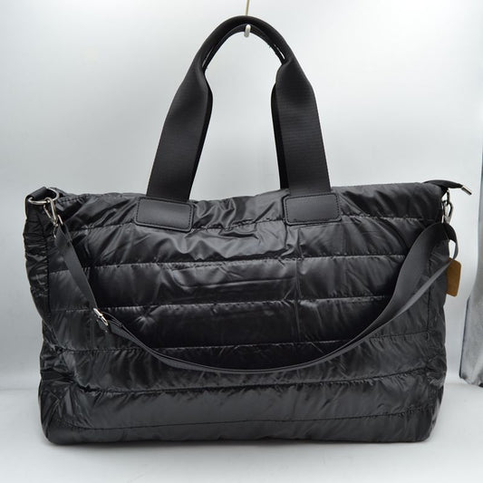 Horizontal Puffer Quilted Weekender Travel Duffel Bag with Shoulder Strap