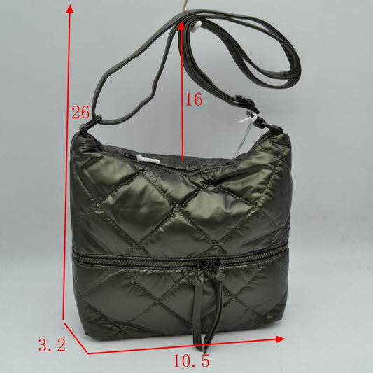 Quilted Crossbody Shoulder Bag with Front Zip Pocket and Adjustable Strap