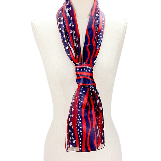 6PCS - Satin Striped American Flag Pattern Print Scarf