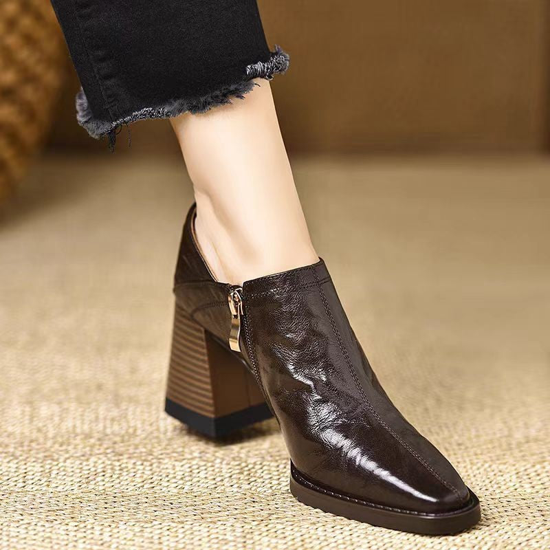 Women’s Chunky-Heel High Heels with Side Zipper