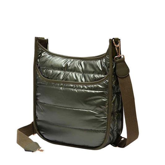 Women's Solid Quilted Shiny Puffer Crossbody Bag