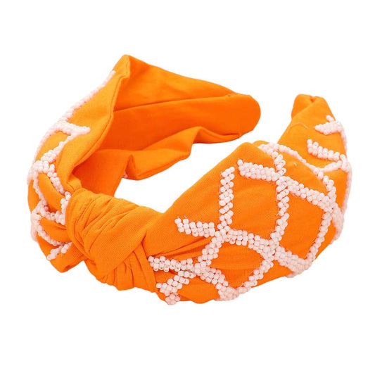 Game Day Seed Beaded Check Patterned Knot Burnout Headband