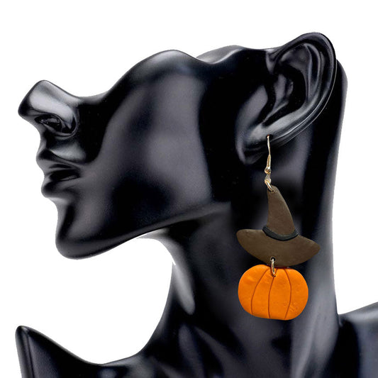 Witch Hat Pumpkin Polymer Clay Dangle Earrings