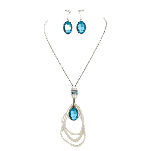 Oval Glass Crystal Triple Abstract Hoop Necklace